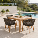 SOLARA Outdoor Dining Set - Square Table with 4 Woven Chairs Wooden Frame Patio Furniture for Garden Terrace Cafe Leisure Spaces - Natural