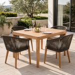 SOLARA Outdoor Dining Set - Square Table with 4 Woven Chairs Wooden Frame Patio Furniture for Garden Terrace Cafe Leisure Spaces - Natural