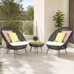 SOLARA Outdoor Bistro Set - 2 Woven Chairs with Coffee Table Aluminium Alloy Frame High Temperature Coating Patio Furniture - Black