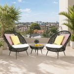 SOLARA Outdoor Bistro Set - 2 Woven Chairs with Coffee Table Aluminium Alloy Frame High Temperature Coating Patio Furniture - Black