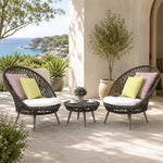 SOLARA Outdoor Bistro Set - 2 Woven Chairs with Coffee Table Aluminium Alloy Frame High Temperature Coating Patio Furniture - Black