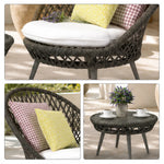 SOLARA Outdoor Bistro Set - 2 Woven Chairs with Coffee Table Aluminium Alloy Frame High Temperature Coating Patio Furniture - Black