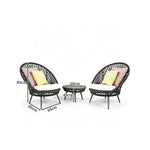 SOLARA Outdoor Bistro Set - 2 Woven Chairs with Coffee Table Aluminium Alloy Frame High Temperature Coating Patio Furniture - Black