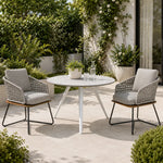 SOLARA Outdoor Bistro Set - Round Table with 2 Woven Chairs Modern Patio Furniture for Garden Balcony Cafe Leisure Spaces - Grey