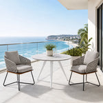 SOLARA Outdoor Bistro Set - Round Table with 2 Woven Chairs Modern Patio Furniture for Garden Balcony Cafe Leisure Spaces - Grey