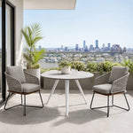SOLARA Outdoor Bistro Set - Round Table with 2 Woven Chairs Modern Patio Furniture for Garden Balcony Cafe Leisure Spaces - Grey