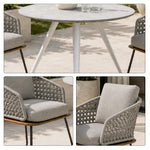 SOLARA Outdoor Bistro Set - Round Table with 2 Woven Chairs Modern Patio Furniture for Garden Balcony Cafe Leisure Spaces - Grey