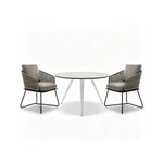 SOLARA Outdoor Bistro Set - Round Table with 2 Woven Chairs Modern Patio Furniture for Garden Balcony Cafe Leisure Spaces - Grey