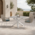 SOLARA Outdoor Bistro Set - Round Table with 2 Woven Chairs Aluminium Alloy Frame High Temperature Coating Patio Furniture - White