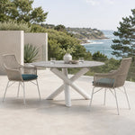 SOLARA Outdoor Bistro Set - Round Table with 2 Woven Chairs Aluminium Alloy Frame High Temperature Coating Patio Furniture - White