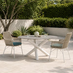SOLARA Outdoor Bistro Set - Round Table with 2 Woven Chairs Aluminium Alloy Frame High Temperature Coating Patio Furniture - White