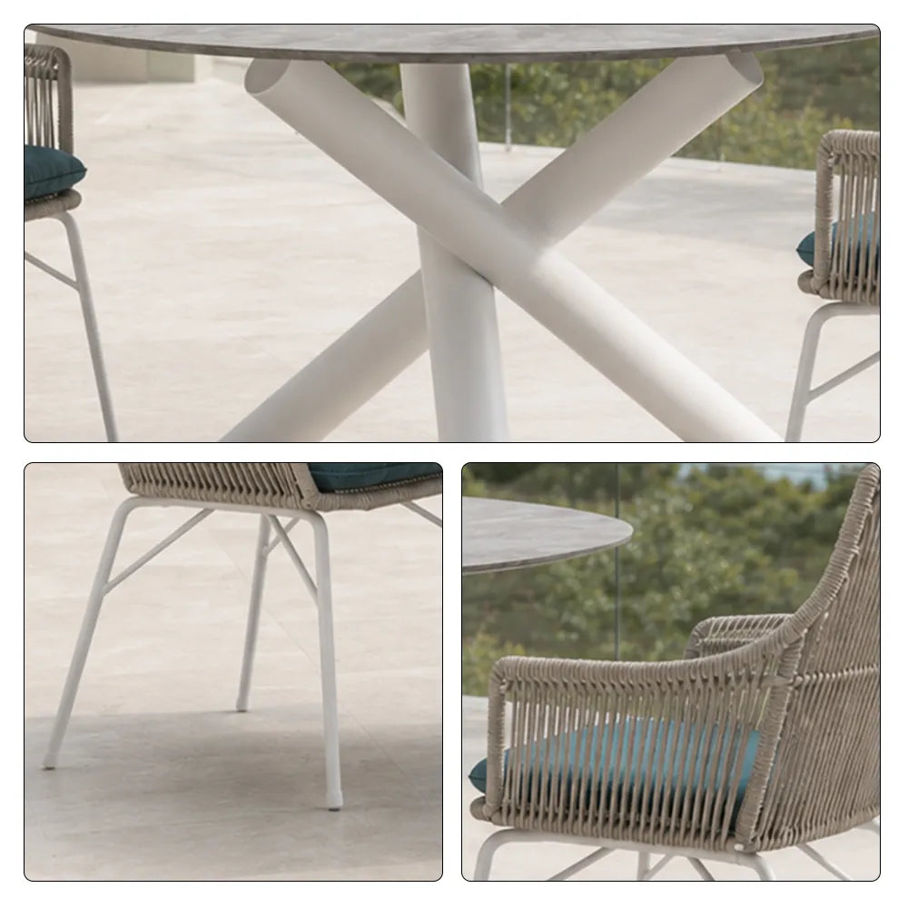 SOLARA Outdoor Bistro Set - Round Table with 2 Woven Chairs Aluminium Alloy Frame High Temperature Coating Patio Furniture - White