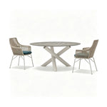SOLARA Outdoor Bistro Set - Round Table with 2 Woven Chairs Aluminium Alloy Frame High Temperature Coating Patio Furniture - White