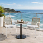 SOLARA Outdoor Bistro Set - 2 Woven Chairs with Coffee Table Aluminium Alloy Frame High Temperature Coating Patio Furniture - Cream