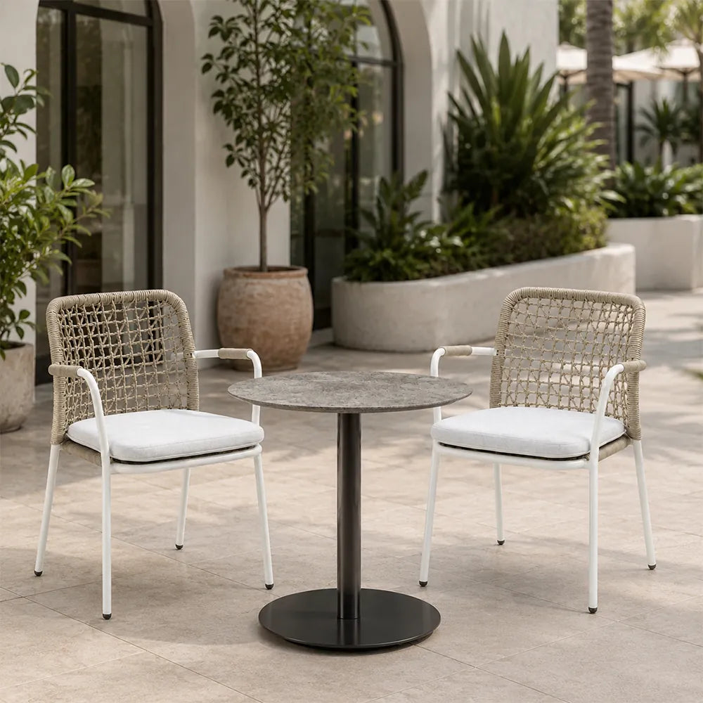 SOLARA Outdoor Bistro Set - 2 Woven Chairs with Coffee Table Aluminium Alloy Frame High Temperature Coating Patio Furniture - Cream