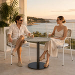 SOLARA Outdoor Bistro Set - 2 Woven Chairs with Coffee Table Aluminium Alloy Frame High Temperature Coating Patio Furniture - Cream