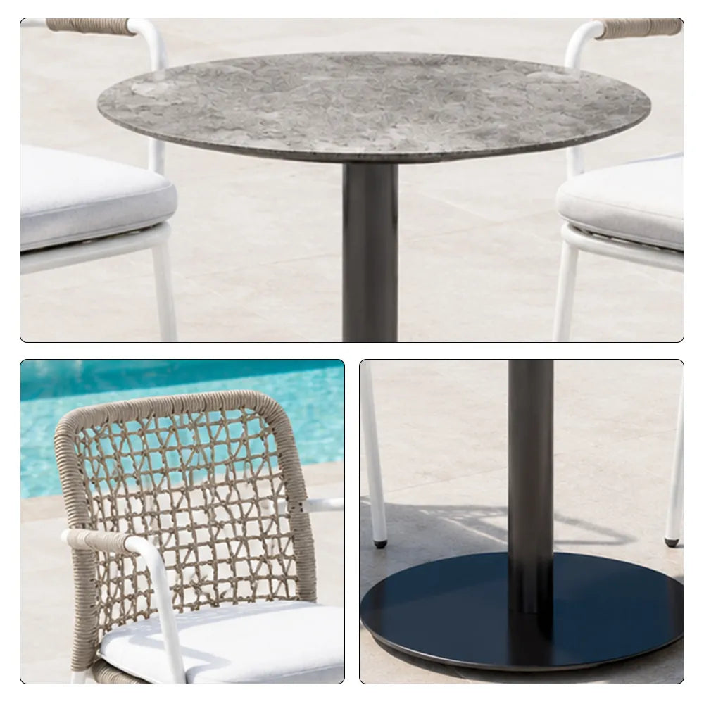 SOLARA Outdoor Bistro Set - 2 Woven Chairs with Coffee Table Aluminium Alloy Frame High Temperature Coating Patio Furniture - Cream