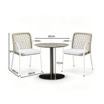 SOLARA Outdoor Bistro Set - 2 Woven Chairs with Coffee Table Aluminium Alloy Frame High Temperature Coating Patio Furniture - Cream