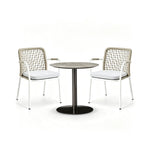 SOLARA Outdoor Bistro Set - 2 Woven Chairs with Coffee Table Aluminium Alloy Frame High Temperature Coating Patio Furniture - Cream
