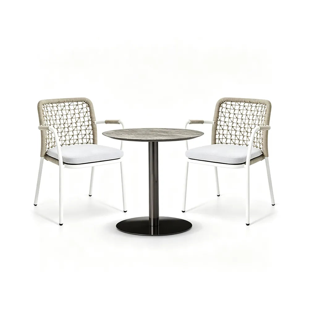 SOLARA Outdoor Bistro Set - 2 Woven Chairs with Coffee Table Aluminium Alloy Frame High Temperature Coating Patio Furniture - Cream