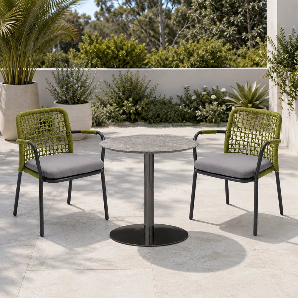 SOLARA Outdoor Bistro Set - 2 Woven Chairs with Coffee Table Aluminium Alloy Frame High Temperature Coating Patio Furniture - Green