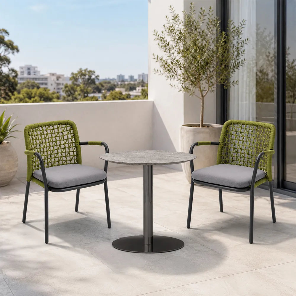 SOLARA Outdoor Bistro Set - 2 Woven Chairs with Coffee Table Aluminium Alloy Frame High Temperature Coating Patio Furniture - Green