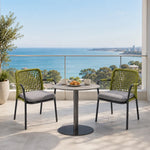 SOLARA Outdoor Bistro Set - 2 Woven Chairs with Coffee Table Aluminium Alloy Frame High Temperature Coating Patio Furniture - Green