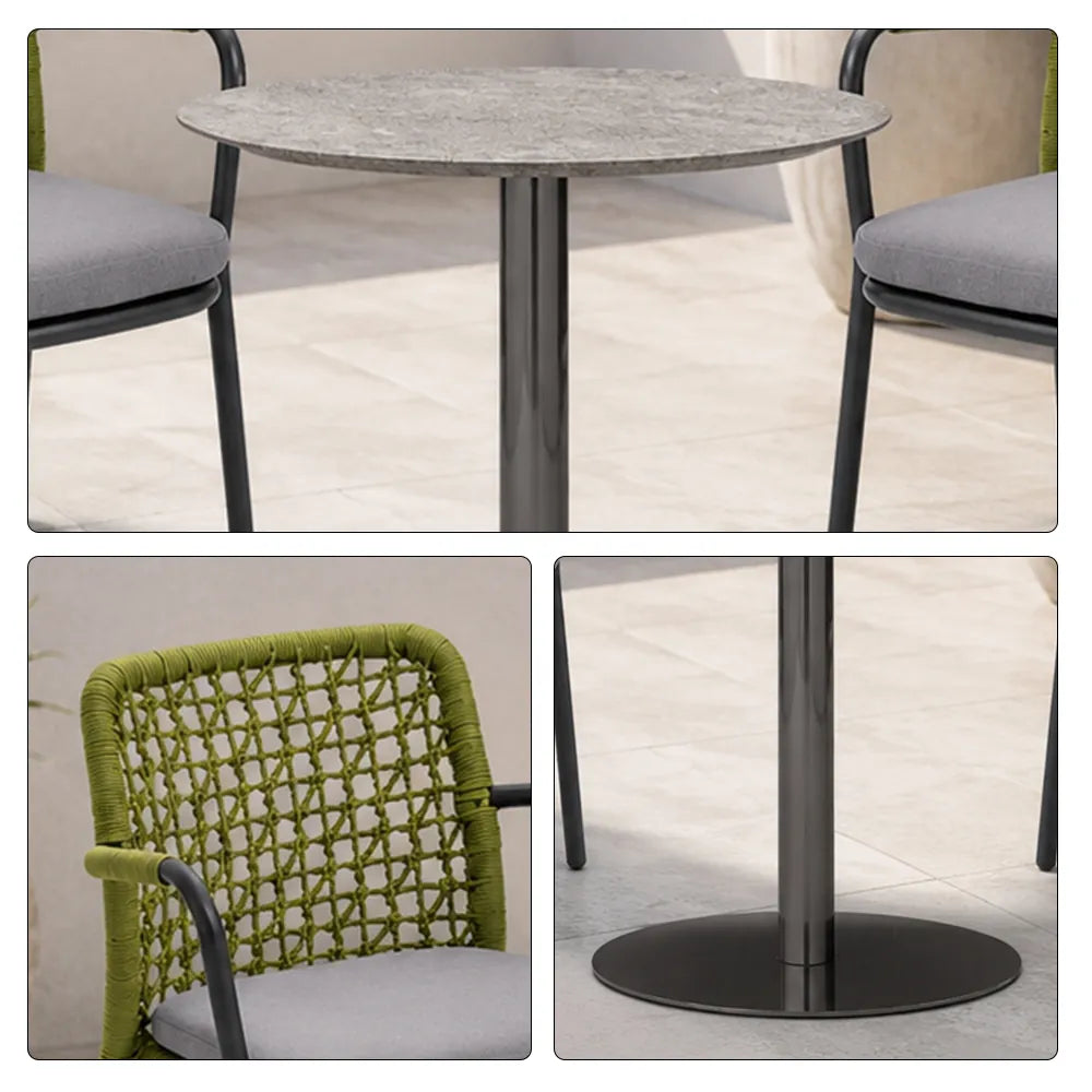 SOLARA Outdoor Bistro Set - 2 Woven Chairs with Coffee Table Aluminium Alloy Frame High Temperature Coating Patio Furniture - Green