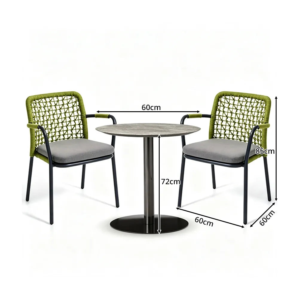SOLARA Outdoor Bistro Set - 2 Woven Chairs with Coffee Table Aluminium Alloy Frame High Temperature Coating Patio Furniture - Green