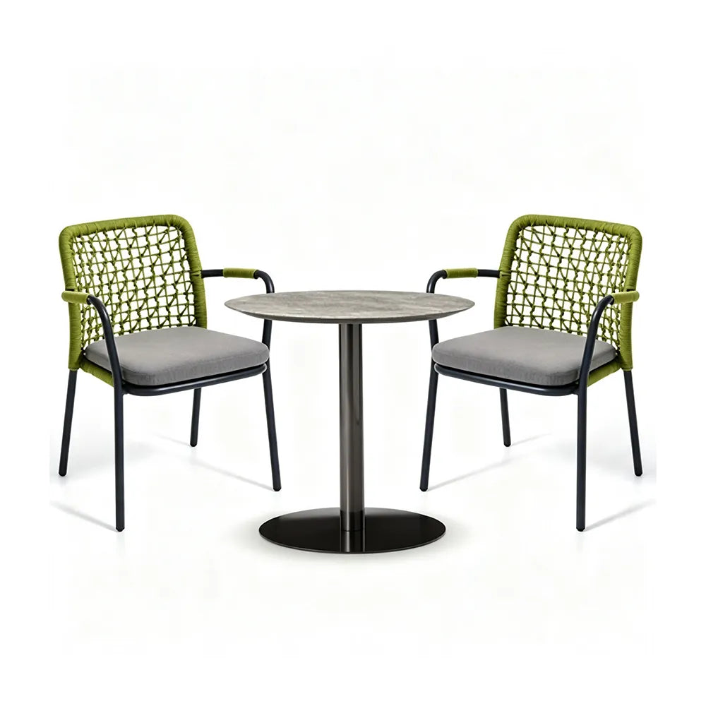 SOLARA Outdoor Bistro Set - 2 Woven Chairs with Coffee Table Aluminium Alloy Frame High Temperature Coating Patio Furniture - Green