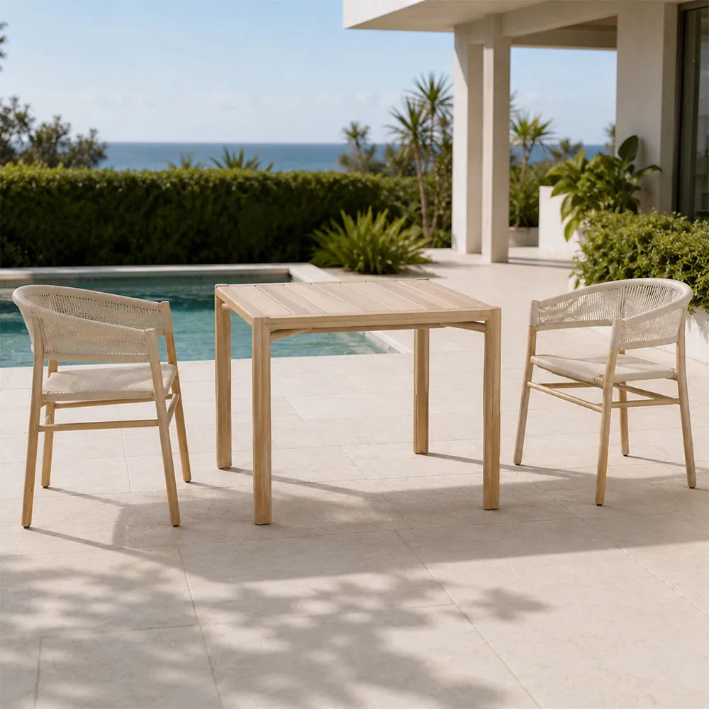 SOLARA Outdoor Dining Set - Ash Wood Chairs with Table Ash Wood Legs Natural Design for Garden Patio Cafe Leisure Spaces - Natural