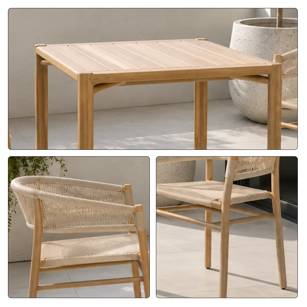 SOLARA Outdoor Dining Set - Ash Wood Chairs with Table Ash Wood Legs Natural Design for Garden Patio Cafe Leisure Spaces - Natural