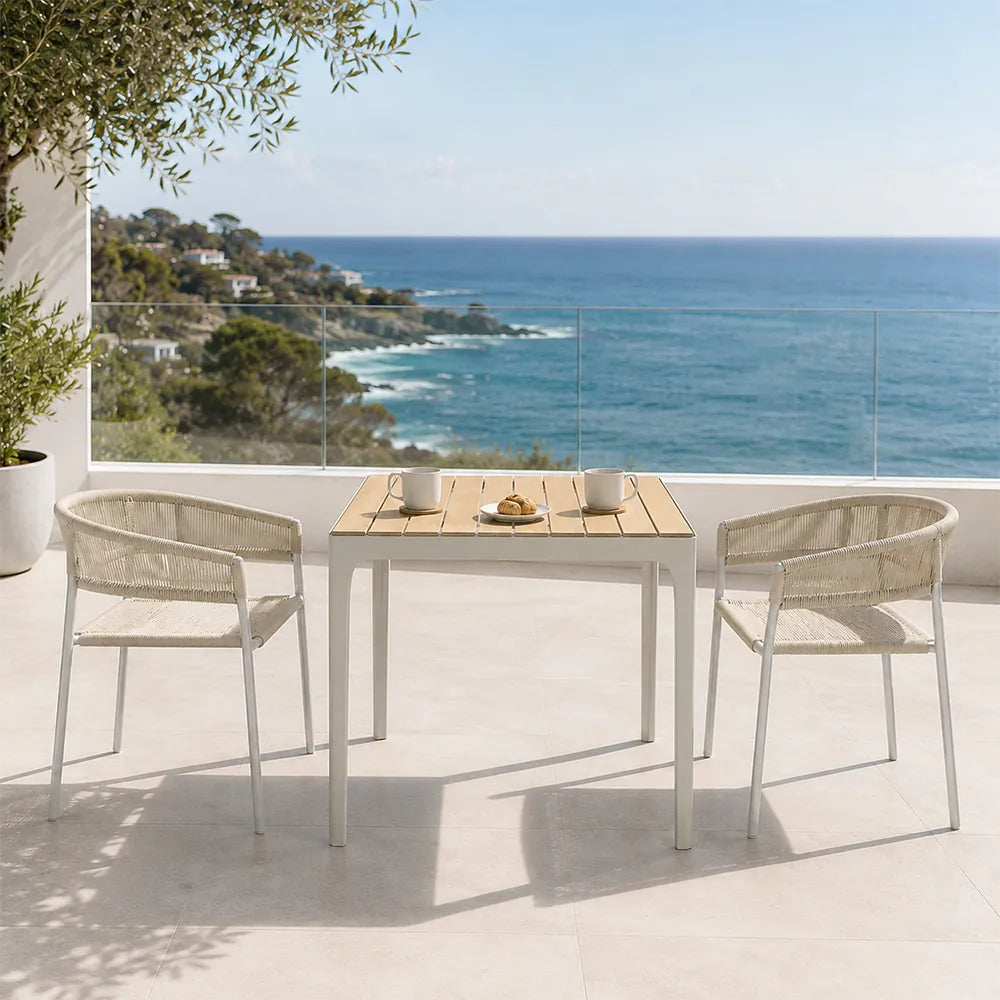 SOLARA Outdoor Dining Set - 2 Woven Chairs with Table Aluminium Alloy Frame High Temperature Coating Patio Furniture - White