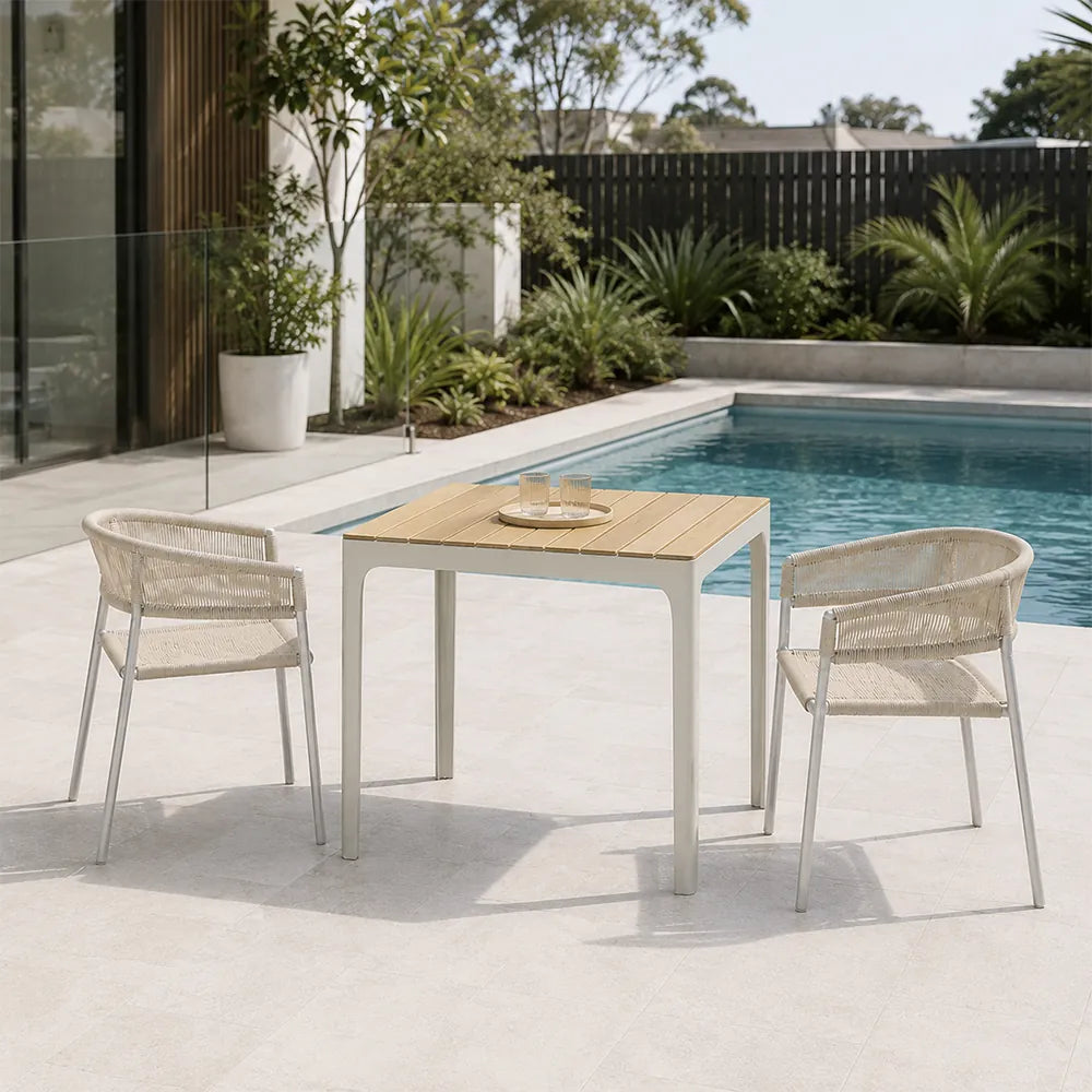 SOLARA Outdoor Dining Set - 2 Woven Chairs with Table Aluminium Alloy Frame High Temperature Coating Patio Furniture - White
