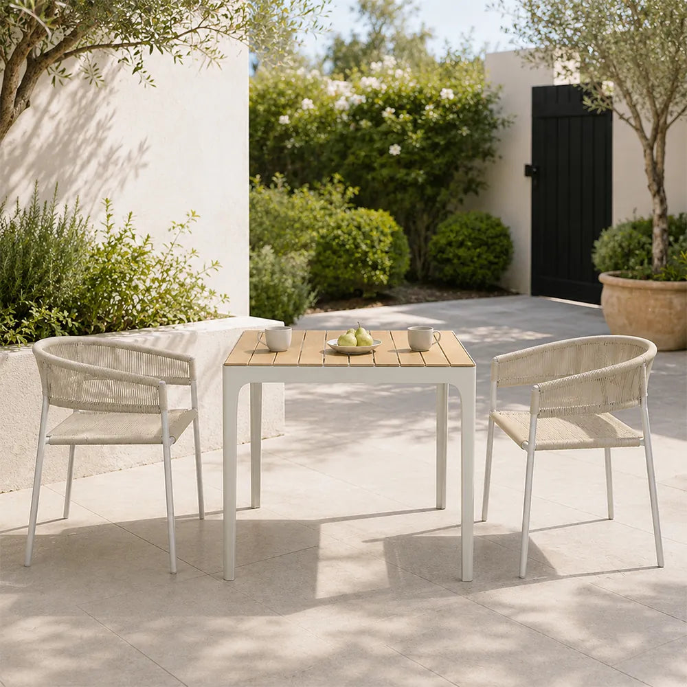 SOLARA Outdoor Dining Set - 2 Woven Chairs with Table Aluminium Alloy Frame High Temperature Coating Patio Furniture - White