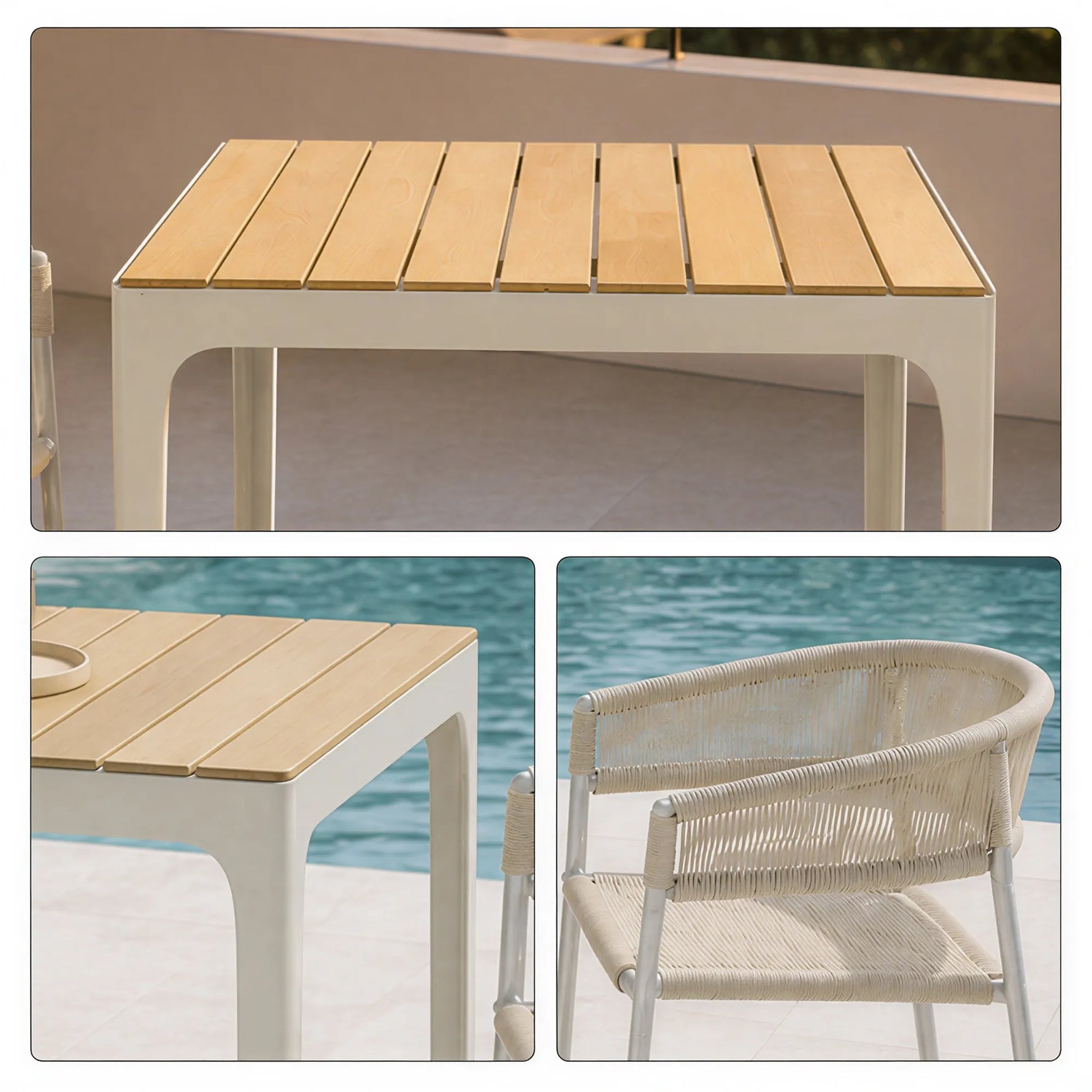SOLARA Outdoor Dining Set - 2 Woven Chairs with Table Aluminium Alloy Frame High Temperature Coating Patio Furniture - White