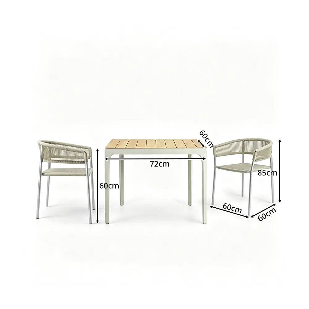 SOLARA Outdoor Dining Set - 2 Woven Chairs with Table Aluminium Alloy Frame High Temperature Coating Patio Furniture - White