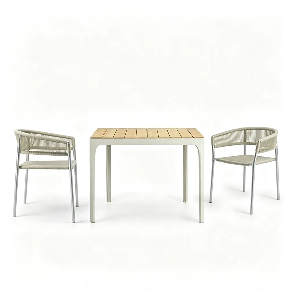 SOLARA Outdoor Dining Set - 2 Woven Chairs with Table Aluminium Alloy Frame High Temperature Coating Patio Furniture - White