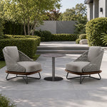 SOLARA Outdoor Lounge Set - 2 Woven Armchairs with Round Side Table Modern Patio Furniture for Garden Balcony Leisure Spaces - Grey