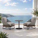 SOLARA Outdoor Lounge Set - 2 Woven Armchairs with Round Side Table Modern Patio Furniture for Garden Balcony Leisure Spaces - Grey