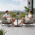 SOLARA Outdoor Lounge Set - 2 Woven Armchairs with Round Side Table Modern Patio Furniture for Garden Balcony Leisure Spaces - Grey