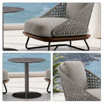 SOLARA Outdoor Lounge Set - 2 Woven Armchairs with Round Side Table Modern Patio Furniture for Garden Balcony Leisure Spaces - Grey
