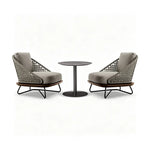 SOLARA Outdoor Lounge Set - 2 Woven Armchairs with Round Side Table Modern Patio Furniture for Garden Balcony Leisure Spaces - Grey