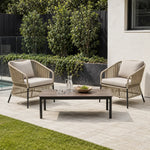SOLARA Outdoor Lounge Set - 2 Woven Chairs with Long Coffee Table Aluminium Alloy Frame High Temperature Coating Patio Furniture - Beige