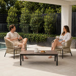 SOLARA Outdoor Lounge Set - 2 Woven Chairs with Long Coffee Table Aluminium Alloy Frame High Temperature Coating Patio Furniture - Beige