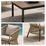 SOLARA Outdoor Lounge Set - 2 Woven Chairs with Long Coffee Table Aluminium Alloy Frame High Temperature Coating Patio Furniture - Beige