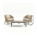 SOLARA Outdoor Lounge Set - 2 Woven Chairs with Long Coffee Table Aluminium Alloy Frame High Temperature Coating Patio Furniture - Beige
