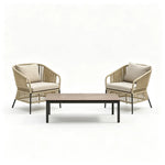 SOLARA Outdoor Lounge Set - 2 Woven Chairs with Long Coffee Table Aluminium Alloy Frame High Temperature Coating Patio Furniture - Beige