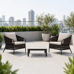 SOLARA Outdoor Lounge Set - 2 Woven Chairs with Square Coffee Table Aluminium Alloy Frame High Temperature Coating Patio Furniture - Black