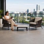 SOLARA Outdoor Lounge Set - 2 Woven Chairs with Square Coffee Table Aluminium Alloy Frame High Temperature Coating Patio Furniture - Black